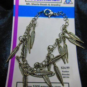 Feather Charm Jewelry Bracelet Adjustable Lobster Claw Clasp